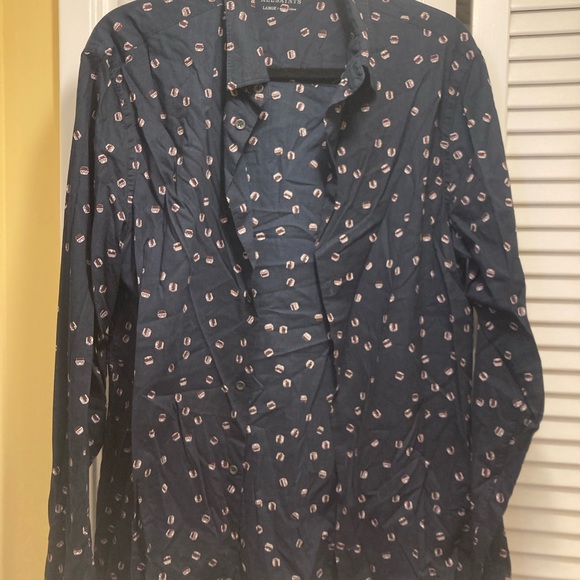 All Saints Button Up Shirt Dark Blue and Bead Pattern - Picture 1 of 4